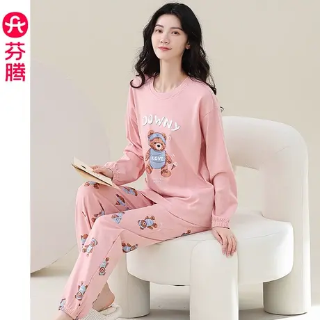 芬腾睡衣女春秋季纯棉长袖圆领卡通可爱女款全棉可外穿家居服套装商品大图