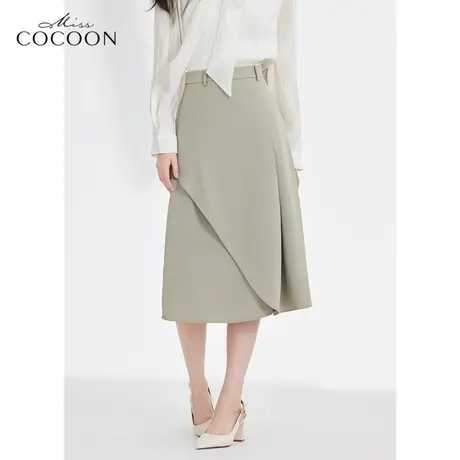 如花在野|MISSCOCOON绿色半身裙女2023新款春季高腰中长款a字裙子图片
