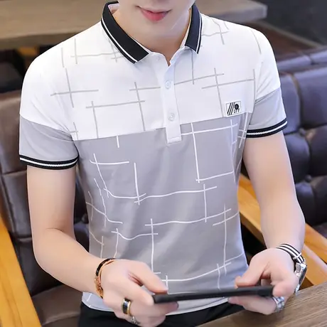 男士短袖翻领T恤潮流上衣2022新款夏季男装半袖有带领polo衫衣服商品大图