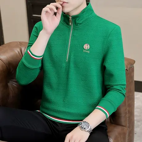 秋季立领拉链卫衣男士宽松休闲长袖T恤男青年印花百搭上衣打底衫商品大图