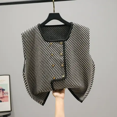 2023春秋新款韩版宽松双排扣针织衫马甲背心女士百搭外套毛衣上衣商品大图