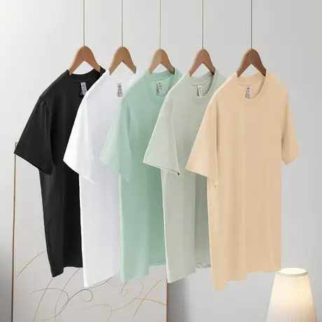 重磅纯棉短袖t恤男女纯色夏季情侣装宽松潮流半袖全棉内搭打底衫商品大图