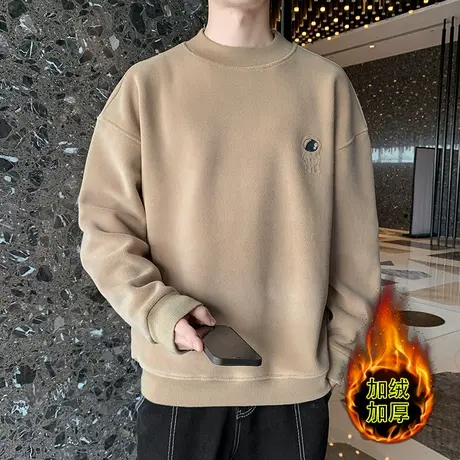 卫衣男士秋冬季2023新款潮牌宽松加绒加厚男装圆领打底衫外套衣服商品大图