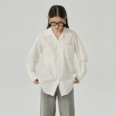 omont蛋挞家 气质长袖衬衫女秋季新款小众别致宽松叠穿衬衣商品大图