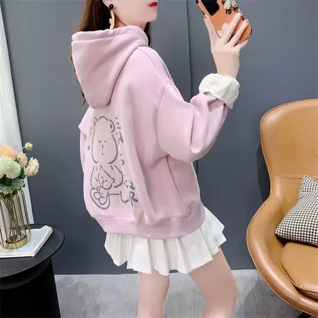 超火卡通加绒加厚连帽卫衣女秋冬2023新款韩版宽松洋气小个子上衣图片