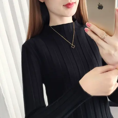 半高领毛衣打底衫女韩版秋冬2023新款百搭上衣短款修身中领针织衫商品大图
