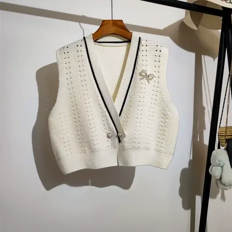 小香风针织马甲女秋冬新款宽松v领内搭叠穿无袖毛衣背心坎肩外套商品大图