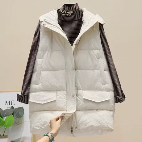 连帽羽绒棉马甲女中长款宽松大码韩版2023秋冬新款加厚坎肩外套潮商品大图