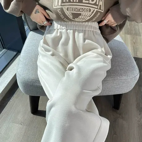 白色九分运动裤女2023秋季新款休闲哈伦裤小个子高腰显瘦萝卜卫裤商品大图