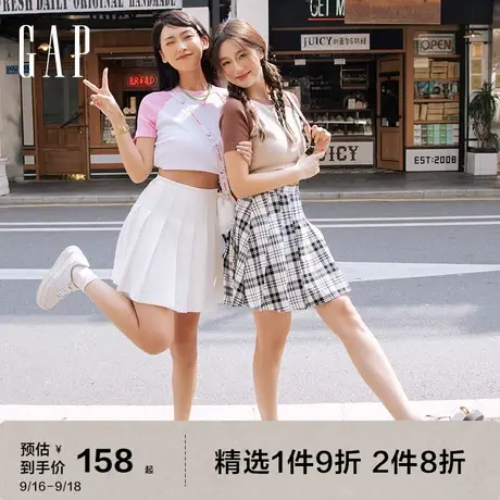 【明星同款】Gap女装夏季新款格纹校园风百褶裙短裙611302半身裙图片