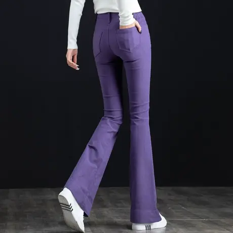 微喇牛仔裤女2024年新款秋冬高级休闲喇叭裤紫色裤子女阔腿裤长裤商品大图