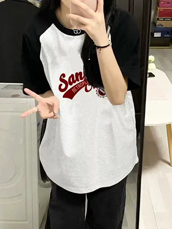 盐系穿搭小个子仿棉短袖t恤女2023新款夏季小众设计感宽松上衣服商品大图