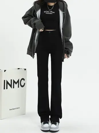 清仓捡漏高街ins美式直筒牛仔裤女新款秋冬款高腰宽松显瘦拖地裤图片