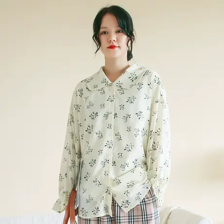 【买一送一】秋新品小玫瑰印花宽松长袖衬衫大码复古文艺气质上衣商品大图