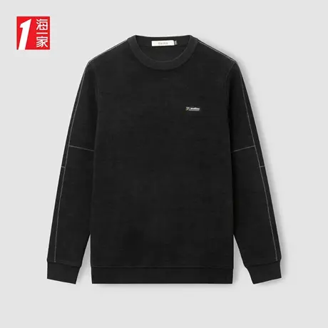 海一家时尚线条装饰套头衫2023冬季新款保暖加绒圆领长袖针织衫男商品大图