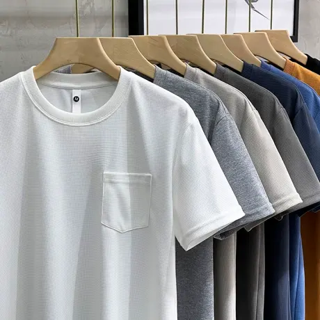 华夫格短袖男潮牌ins宽松潮流高端男装上衣服男士夏季t恤2023新款商品大图