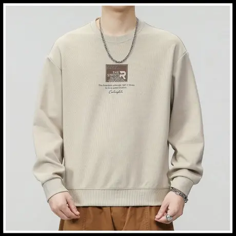 春秋款高端重磅长袖上衣服春季男生潮牌痞帅无帽圆领卫衣2024新款商品大图