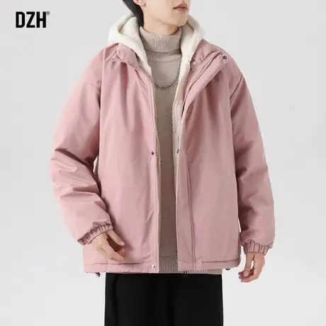 男士粉色棉服男款棉袄男冬季加厚假两件外套2024新款美式棉衣冬装商品大图