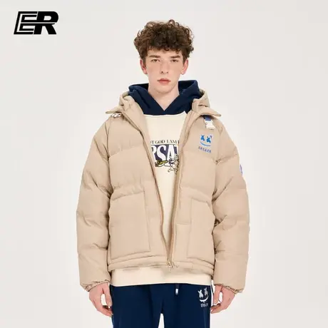 ！er 简约配色连帽棉服冬季宽松情侣外套ins潮牌休闲加厚保暖棉衣图片