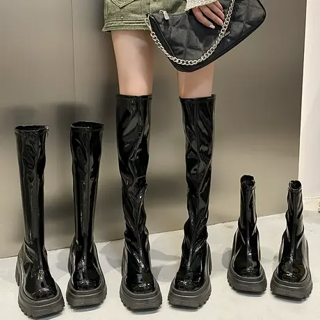 过膝靴女2023秋冬新款弹力靴小个子显瘦长筒骑士靴厚底高筒长靴女商品大图