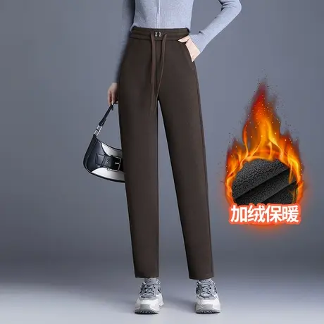 加绒羊毛呢哈伦裤女秋冬2023新款松紧腰时尚显瘦休闲裤九分萝卜裤图片