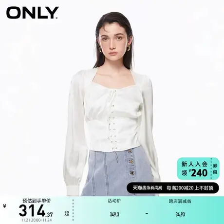 ONLY奥莱2023夏季新款时尚通勤风方领满印短款套头雪纺商品大图