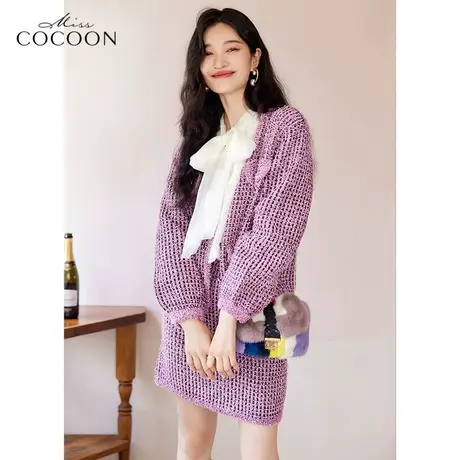 miss COCOON法式小香风外套女2023新款春秋宽松粗花呢短外套上衣商品大图