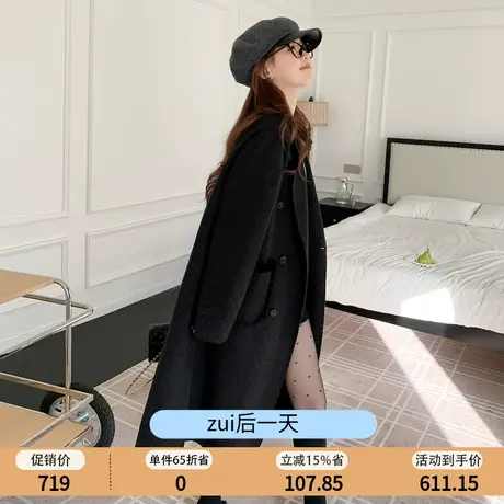 othermix双排扣羊毛大衣女2023秋冬新款百搭中长款双面呢外套羊绒商品大图