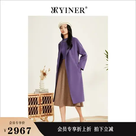 YINER音儿女装冬季中长款羊毛混羊绒双面呢子风衣外套商品大图