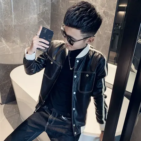 秋冬男皮衣外套皮夹克修身立领pu皮潮流帅气les网红潮牌社会小伙商品大图