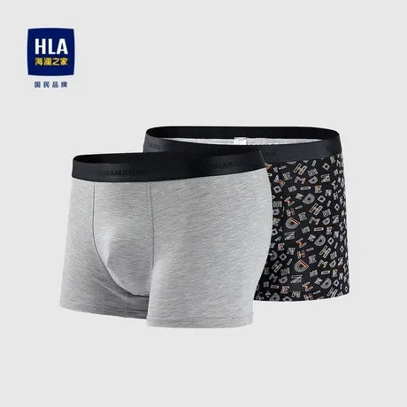 HLA/海澜之家柔软透气内裤纯色与花型两条装针织平角短裤商品大图