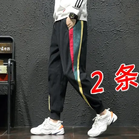 痞帅灯芯绒裤子男韩版潮流百搭秋季宽松九分休闲潮牌工装长裤束脚商品大图