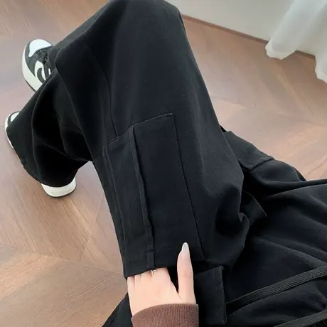 黑色高腰阔腿裤女2024春秋新款宽松垂感休闲百搭显高显瘦拖地长裤图片