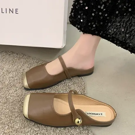 半拖鞋女外穿春季新款2024年轻便平底鞋配裙子小众复古玛丽珍鞋潮商品大图