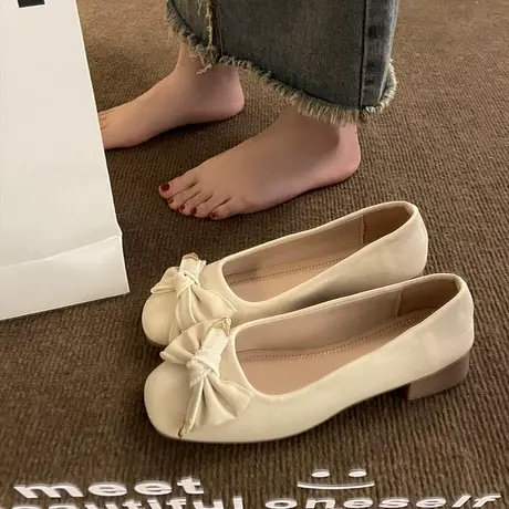 平底晚晚风温柔豆豆鞋女2024春新款软底一脚蹬百搭浅口蝴蝶结单鞋商品大图