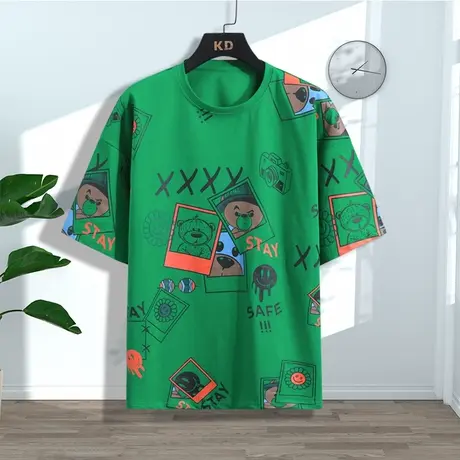 青少年学生圆领短袖t恤男夏季新款2023宽松纯棉潮流半袖体恤体恤商品大图