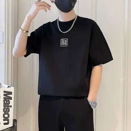 2024新款夏季短袖T恤男ins小众简约高级感潮牌打底上衣半截袖T恤商品大图