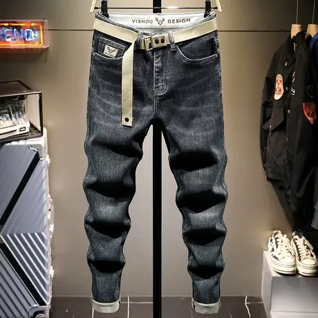 2021年秋季高端牛仔裤男黑色宽松直筒显瘦休闲男士长裤子潮牌青年商品大图