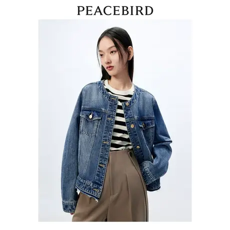 太平鸟圆领牛仔外套图片