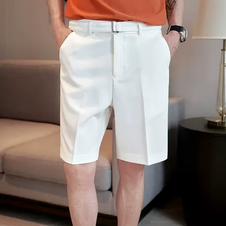 男款夏季短裤DK垂感直筒设计腰带小西裤宽松5五分休闲夏天中裤子商品大图