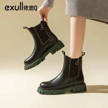 依思q中筒靴女2023年秋冬季新款加绒保暖棉鞋烟筒靴子切尔西短靴商品大图