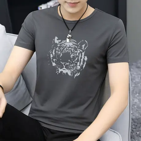 莫代尔冰丝短袖t恤男夏季冰感上衣服男潮流半袖老虎头印花体恤衫商品大图