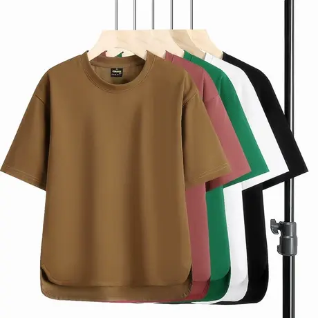 重磅短袖T恤春夏季简约休闲套头男士半袖T大码上衣纯色圆领百搭男商品大图