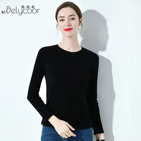 德绒打底衫女秋冬2023新款圆领内搭加绒保暖上衣双面绒发热小衫潮商品大图