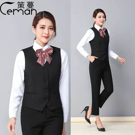 春秋新款马夹背心女职业套装修身马甲OL酒店前台工作服女正装坎肩商品大图