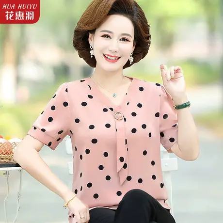 妈妈夏装雪纺衫t恤上衣中年女夏季短袖打底小衫薄中老年圆点衬衫商品大图