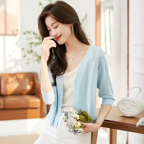 时尚气质显瘦针织开衫2023年夏季新款淑女温柔甜美百搭商品大图