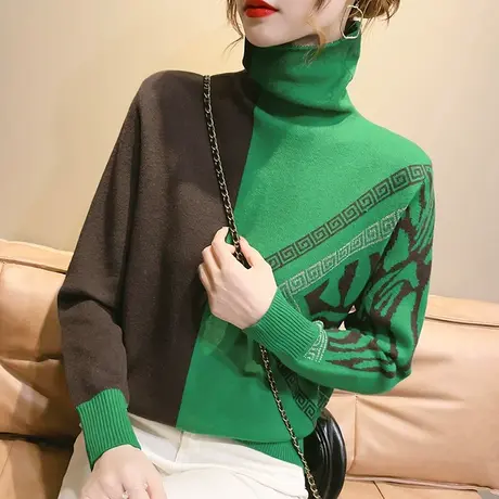 洋气撞色设计感堆堆领高领毛衣女秋冬2022新款时尚百搭内搭打底衫图片