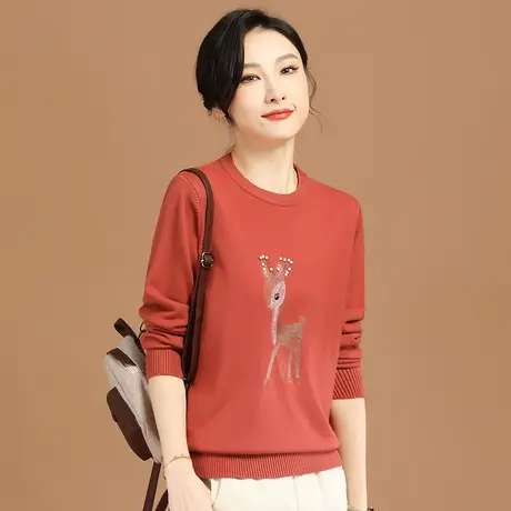 韩潮袭人小鹿刺绣套头毛衣女2023秋季新款别致长袖打底针织衫上衣商品大图