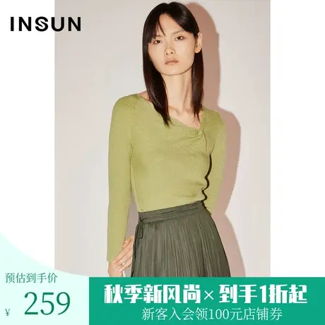 [解构主义]恩裳COVER初春秋新款不对称纽结领口彩葱羊毛针织衫商品大图